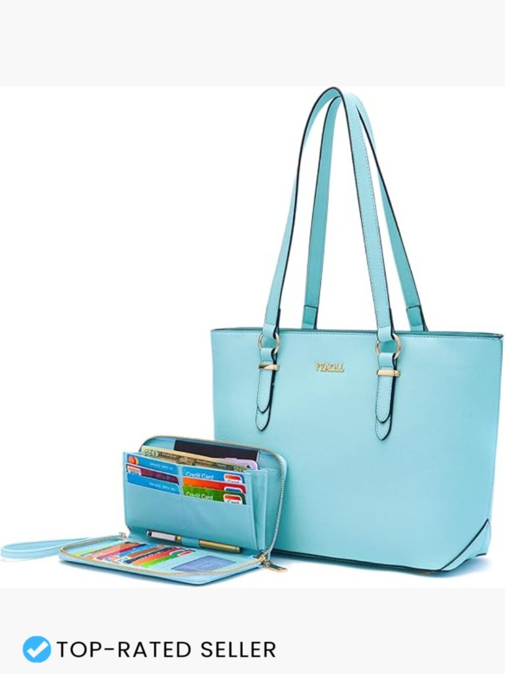 Faux Leather Tote Satchel Shoulder Bag Purse Wallet Set Work Travel Gift